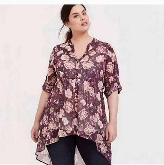 🍂🍁Torrid 1 semi sheer tunic blouse size 1 - Picture 1 of 5